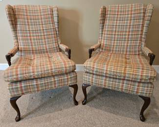 Pair of Upholstered Wing Back Chairs