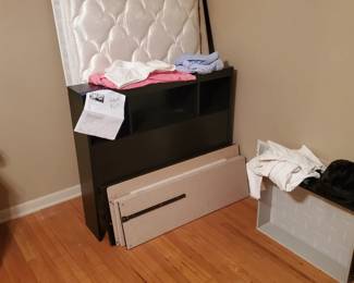 Twin bed bookcase headboard drawers in base