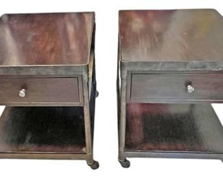 Pair of Dark Finish End Tables with Drawer