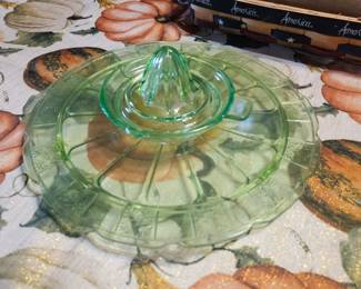 Uranium glass juicer and cake plate