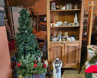 Kitchen hutch, Christmas tree and decor