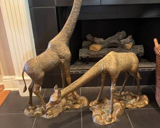 Pair of Large Brass Giraffes 