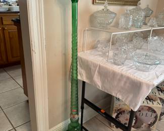 Italian Green Glass Tall Empoli Chianti Wine Bottle Decanter w/Lid