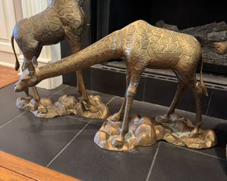 Pair of Large Brass Giraffes 