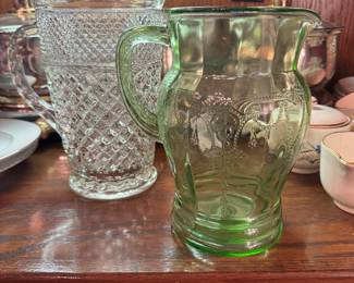 Uranium Glass Cameo Ballerina Pitcher