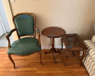 Antique leather chair 
Accent tables 