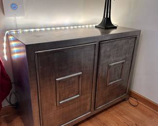 Silver patina storage cabinet