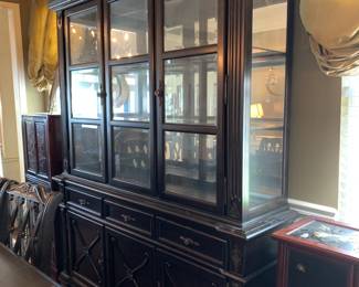 #2 Dark Brown Ashley China Cabinet w/2 Beveled Glass Doorsd & 2 Wooden Doors w/2 glass Shelves Lighted & 3 Drawers (heavy you move) - 72x18.5x83 $175.00