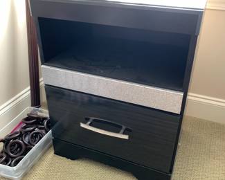 #86 Black w/Silver Trim and Rhinestone Handle - w/1 drawer & Shelf - 20x15x26 - sold as a pair $50.00