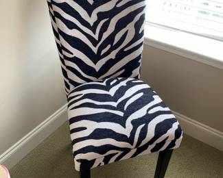 #77 Zebra Print Parsons Chair w/black wood legs $30.00