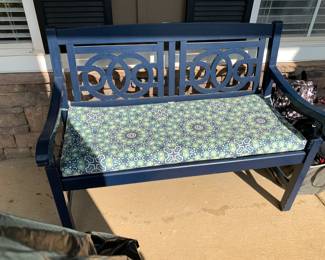 #120 Wood Blue Painted Bench - 48" Long w/cushion - (as is finish) $45.00