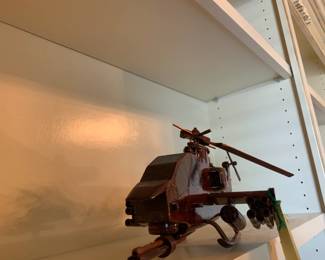 #69 Mahogany Model of Military Aircraft - (missing 3 rotary Blades) - 24" Long $30.00