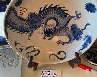 #188 Winterthur Adaptation 11 inch blue/white Chinoiserie dragon bowl $45.00