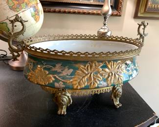 #121 Emerald Green Foot Bath/Planter w/Dragon Metal Handles $100.00