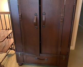 #125 Leather Look Armoire w/2 fold Back Doors w/1 drawer - (Leather Trunk Look w/buckles decorative) - 39x24x56 $65.00