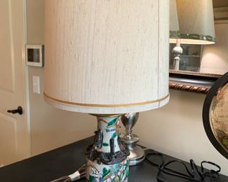 #122 Asian Ceramic Painted Crackle Glass w/Dragons & Lions on Sides (as is small places) - 23" High $75.00