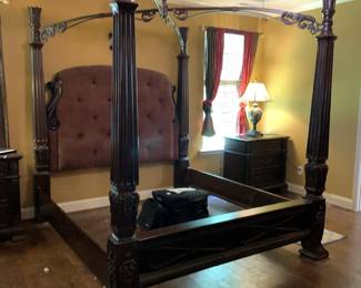 #15 Wood Canopy King Size Headboard/Footboard w/Top Metal Decorative Frame - No Slats - Height is 96 at top of Posters - You Dissemble $300.00