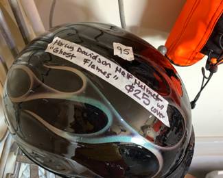 #95 Harley Davidson Half Helmet "Ghost Flames" w/cover $25.00