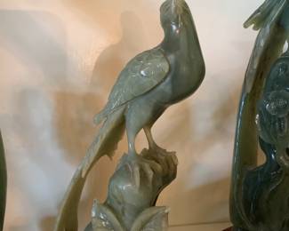 #51 Set of 3 Jade Statues - 2 are 10" Tall, 8" Tall of Parrots $500.00