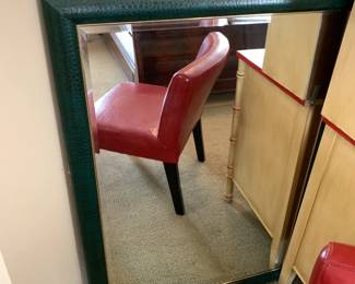 #73 Green leather Look Patterned Beveled Mirror - 29x42 $75.00