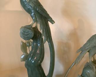 #51 Set of 3 Jade Statues - 2 are 10" Tall, 8" Tall of Parrots $500.00