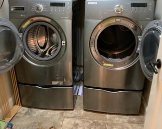 #48 Samsung Steam Front Loader Washer w/pedestal - WF350ANP Stainless Steel & Dryer - DV350AEP - Stainless Steel - sold as a set $600.00