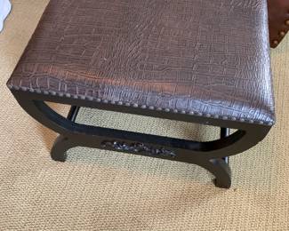 #132 Dark Brown Ottoman w/nailhead trim (as is upholstery on Side) - 24x19x17 $20.00