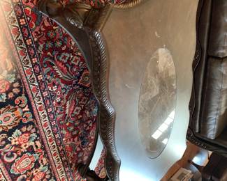 #55 Wood Coffee Table with oval Marble look Center on Cross Pedestal - 51x30x20 - Heavy $125.00