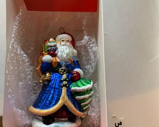 #190 Christopher Radko blue Santa ornament in box $32.00