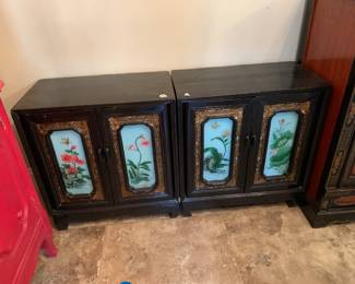#9 Black Lacquer/Gold Trim Stained Glass Door - no shelves inside - 21x12x23 - as is finish $75.00
#10 Black Lacquer/Gold Trim Stained Glass Door - No Shelves inside - 21x12x23 - As is finish $75.00