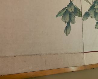 #22 Silk Painted Asian Screen - (Missing Ribbon) - 4 panels - 18Wx36 Each Panel - 72"Wide overall $75.00