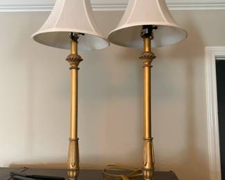 #130 Set of 2 Gold Painted Buffet Lamps - 35" Tall $40.00