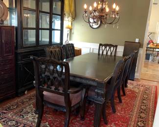 #1 Dark Brown Ashley dining table with 6 heavy chairs (2 captains Chairs) 2 leaves 74-108x45x31 $325.00