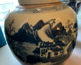 #199 Blue & White Ginger Jar w/ceramic lid - 9" Tall $100.00