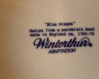 #188 Winterthur Adaptation 11 inch blue/white Chinoiserie dragon bowl $45.00