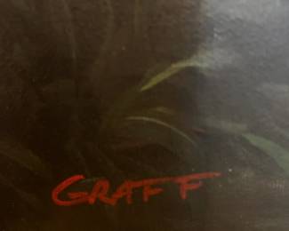 #11 Oil Painting of Several Types of Parakeets & Melons signed by Graff in Gold Wood Frame - 42x30 $325.00