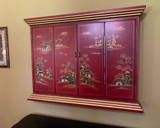 #25 Asian Painted Wall Mount TV Cabinet w/2 doors (4 panels) - hold a 50" TV - You Remove - 52x39 - Opening 55" Diagonal $125.00