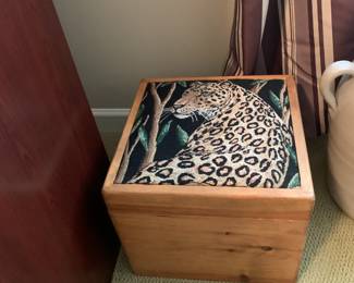 #175 Wood Box Square Storage Trunk w/upholstered Leopard Print - 13x13x11T $30.00