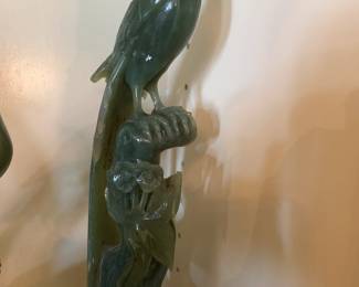 #51 Set of 3 Jade Statues - 2 are 10" Tall, 8" Tall of Parrots $500.00