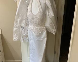 #162 Halter Beaded Wedding Dress, Veil, Shoes $25.00