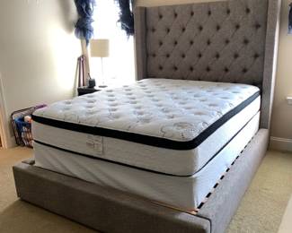 #84 Wanek Furniture - Pillow Top Extra Loft Queen Mattress & Boxsprings - 60x79 $100.00
#85 Gray Button Back Upholstery Headboard/Platform - 68" Tall - You Take Apart and Move $150.00 - Sold