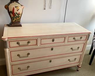 #75 Kindel Chest of 5 Drawers - Cream w/Red Trim - 50x19x31 $75.00