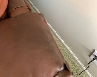 #129 Albany Industries Sofa - Leather/Pleather w/nailhead Trim (as is tear on top) - 88" Long - You Move upstairs $65.00