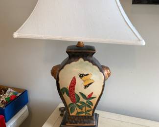 #76 Ceramic Hand-Painted Butterflies & Lions Heads Lamp - 25" tall $45.00