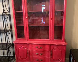 #12 Red Painted China Cabinet w/2 wooden Doors and 1 Glass Door - 1 piece - 48x115x70 $75.00