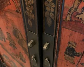 #8 Antique Side Cabinet w/2 doors, Shanxi Origin of Elm, Chinese Oak - 30Lx16Wx35H is Circa 1850-1880 - Has Front Door Cracked - Missing Metal Slide Lock $1,800.00
