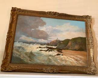 #52 Acrylic Painting of the Ocean w/lighthouse - Not Signed Framed - 40x30 $275.00