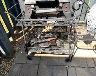 #47 Black Metal Wrought Iron Cart w/2 shelves on Wheels - 33x17x27 $30.00