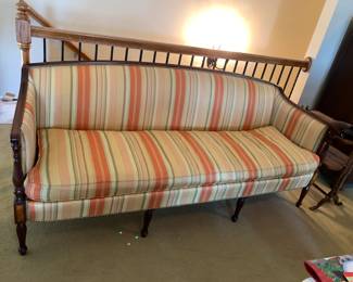 #123 Yellow/Cream/Orange Sofa w/nailhead Trim - 77" long - Upstairs - You Move $75.00