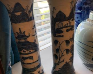 #200 Pair of Blue & White 11" Vases $150.00